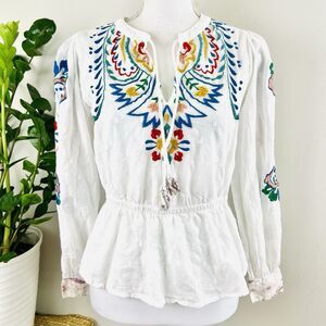 Anthropologie 'Forever That Girl' White Cotton Peasant Blouse Boho Festival XS